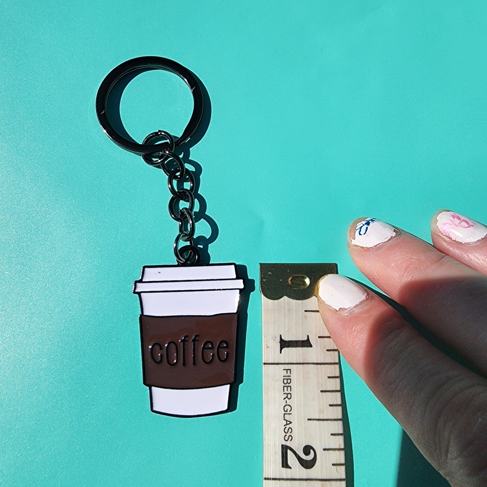 🎆 Coffee Cup Keychain | Cute Coffee Lover Gift | Metal Key Ring | OS - Picture 4 of 5